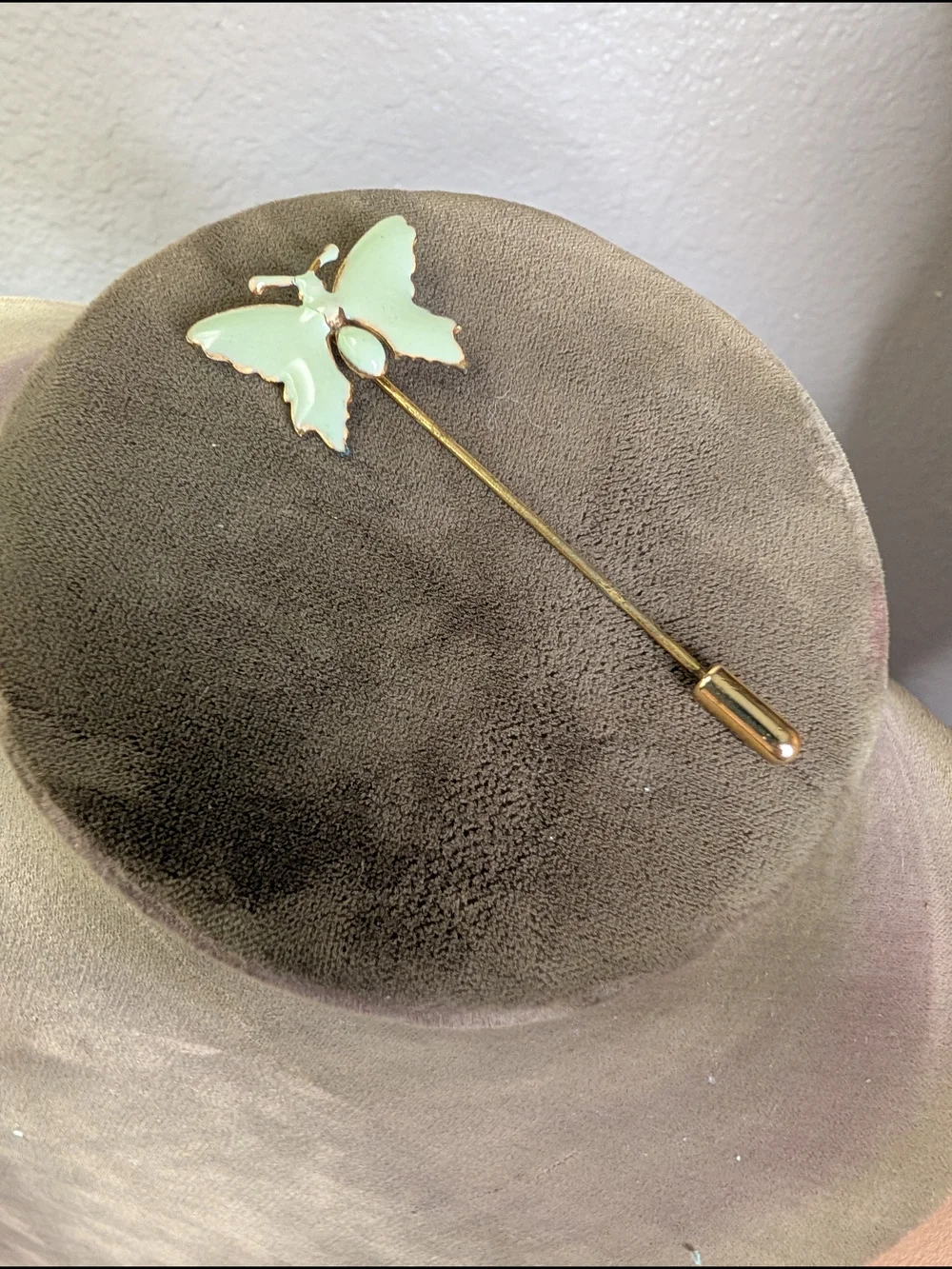 Vintage Miriam Haskell Gold Butterfly Stick Pin Mint Green Enamel